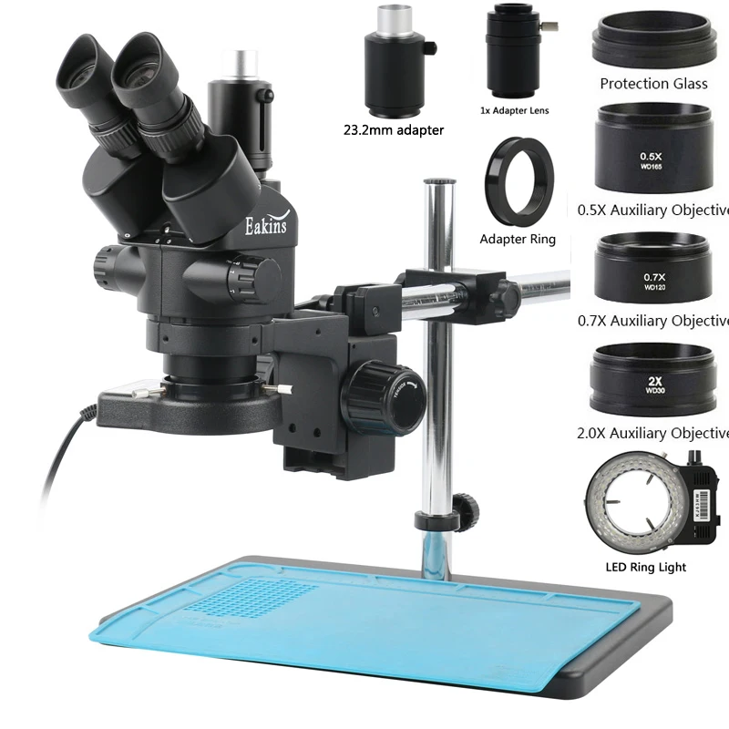Trinocular Stereo Microscope 7X-45X - 3,5X 7X 45X 90X Industrielles Labor-Simul-Fokal-Stereomikroskop-Set