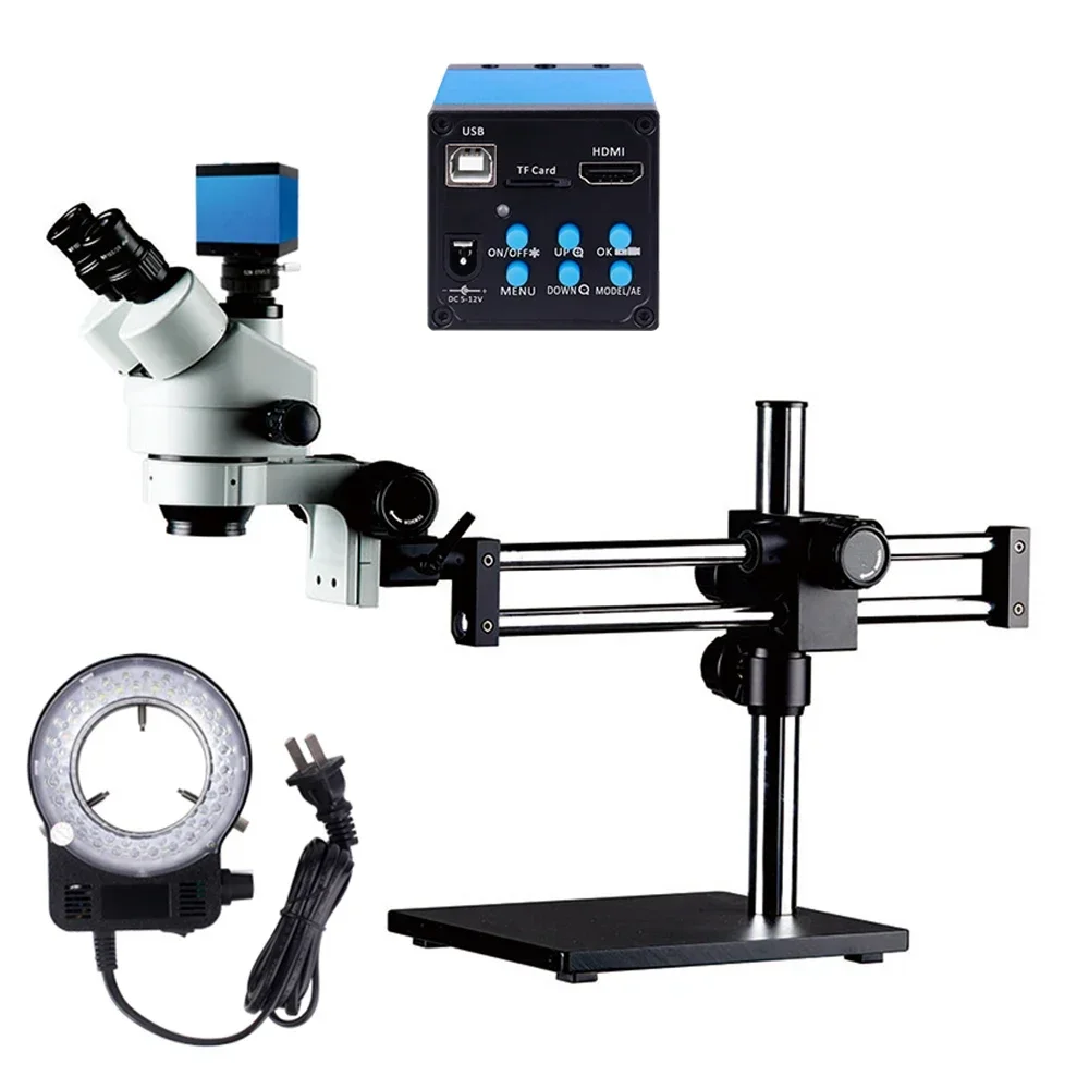 Trinocular Stereo Microscope 7X-45X - 2026/Trinokulares Stereomikroskop mit stabilem Doppelstativ, 7X-45X