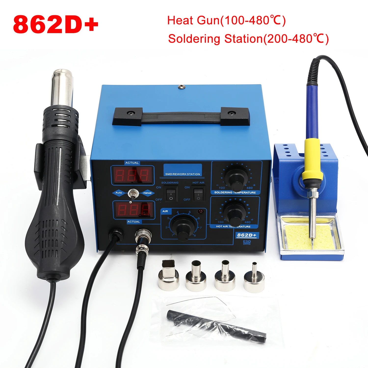 2 In 1 Soldering Rework Station 750W - 2-in-1 750W Lötstation mit LCD-Digitalanzeige, Schweiß-
