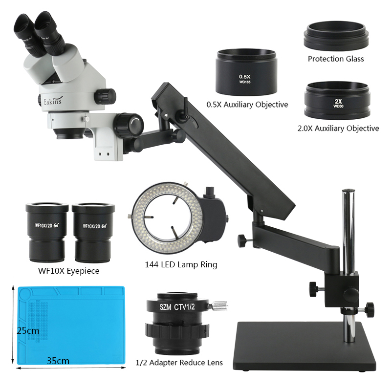 Trinocular Stereo Microscope 7X-45X - Gelenkarm Desktop-Basisständer 3,5X-90X Zoom Trinokular Laborkennung