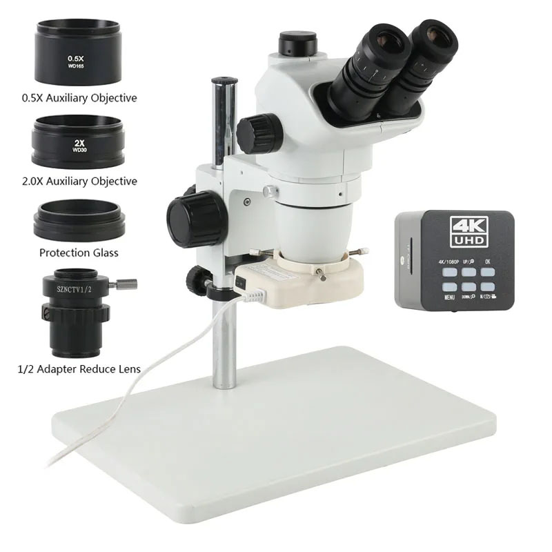 Simul-Focal Industrial Microscope 4K Hdmi - 6,7X45X 3,5X Simul-Fokales Trinokular-Stereomikroskop HDMI 4K